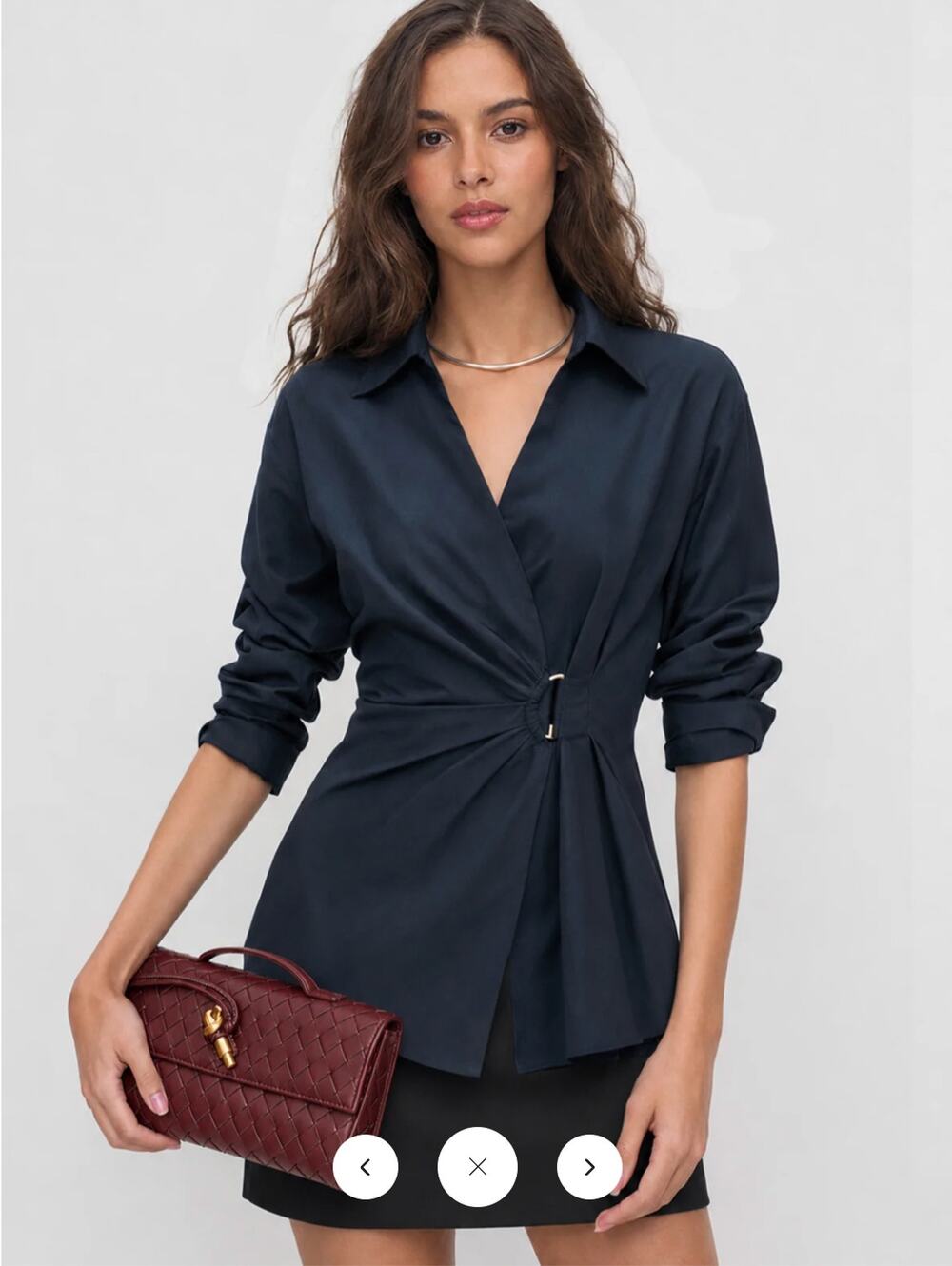 NWT Commense Ruched Waist Collared Wrap Blouse SZ M